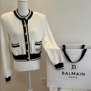 Balmain Cream and Black Blazer with Gold Accents